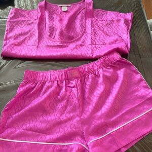 VICTORIA SECRET PINK TANK TOP AND SHORTS SILK PAJAMA SET - worn once
